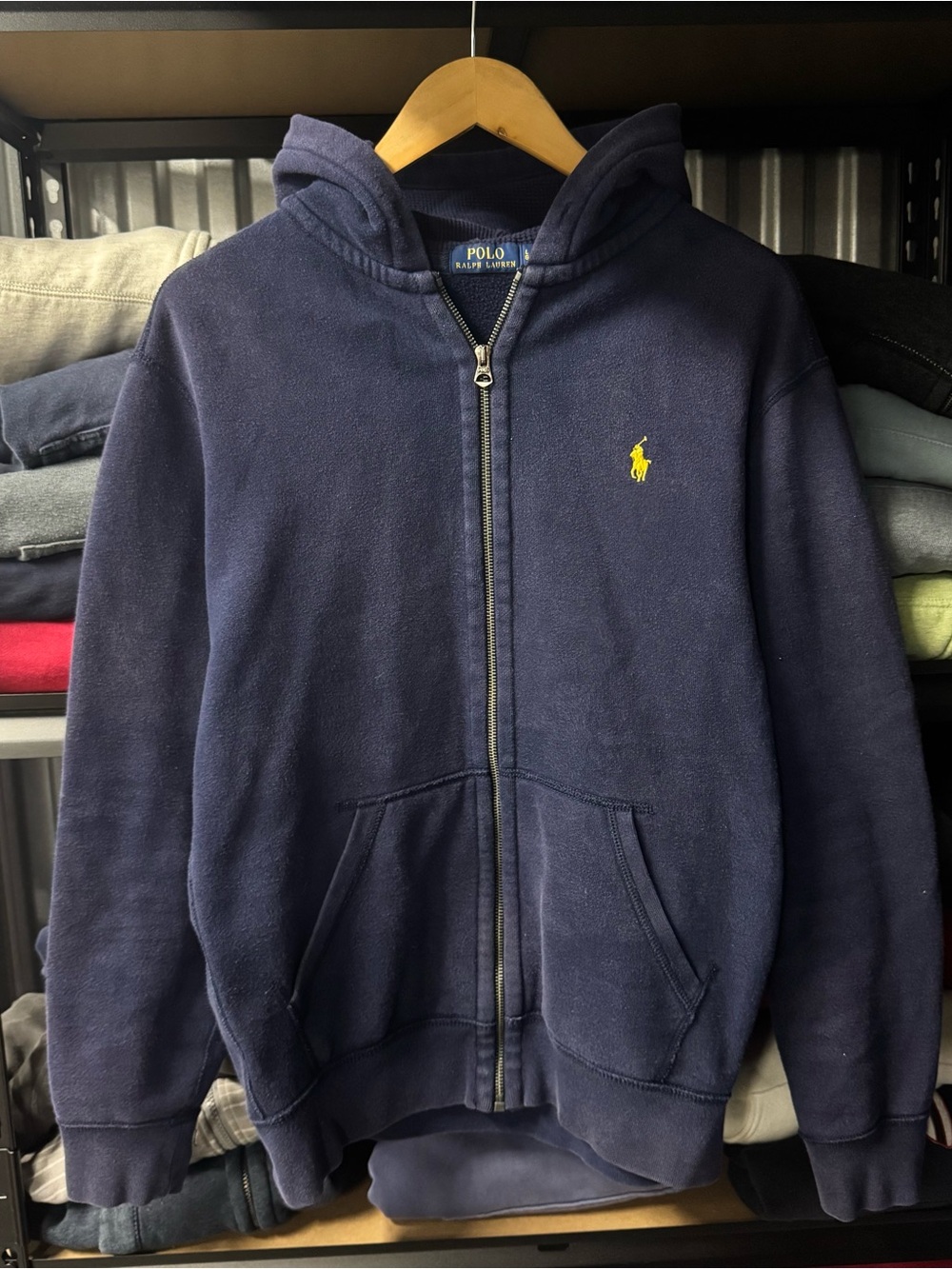 Polo Ralph Lauren Navy Zip-Up Hoodie with Yellow Pony large